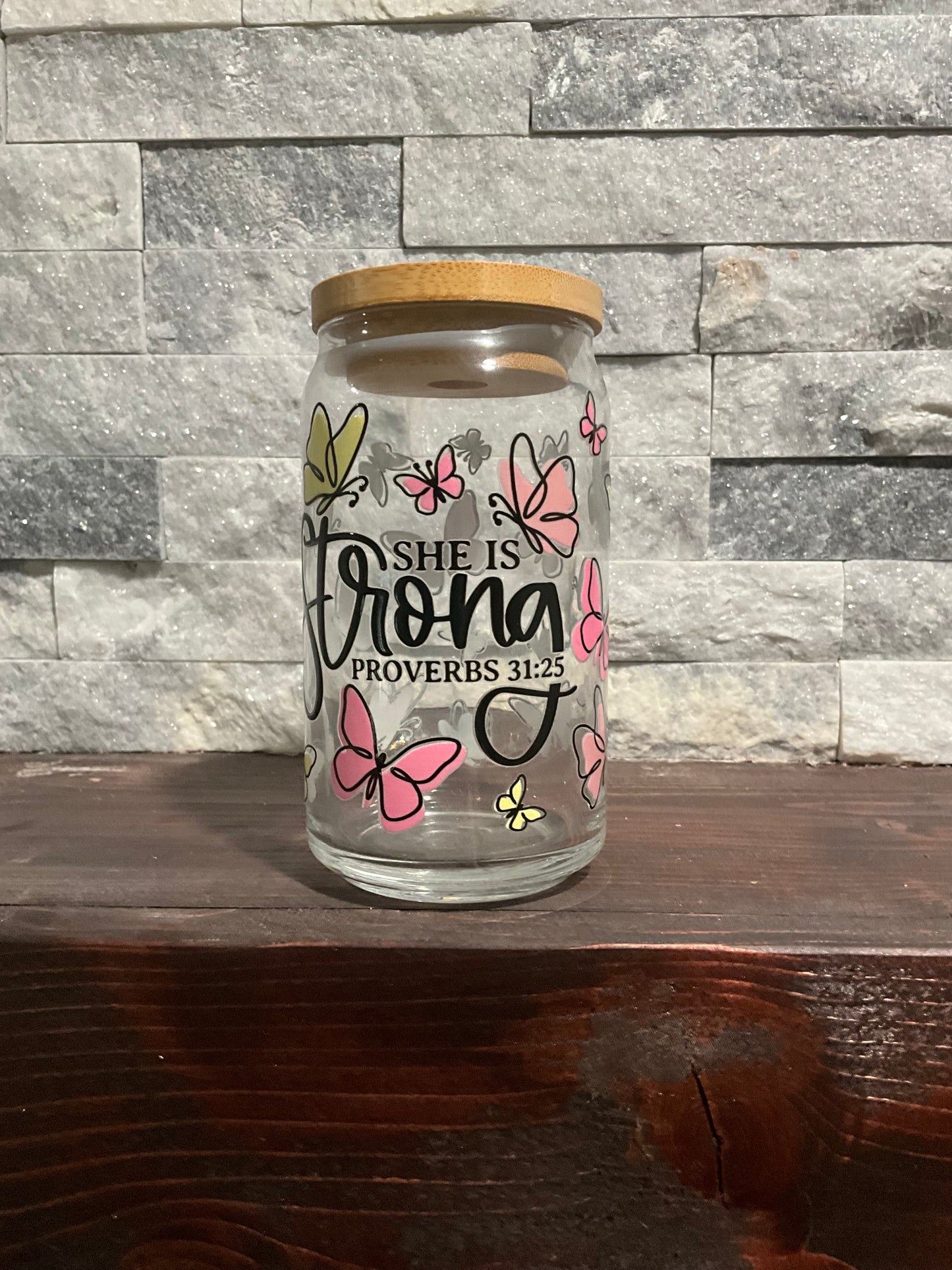 She is strong glass cup