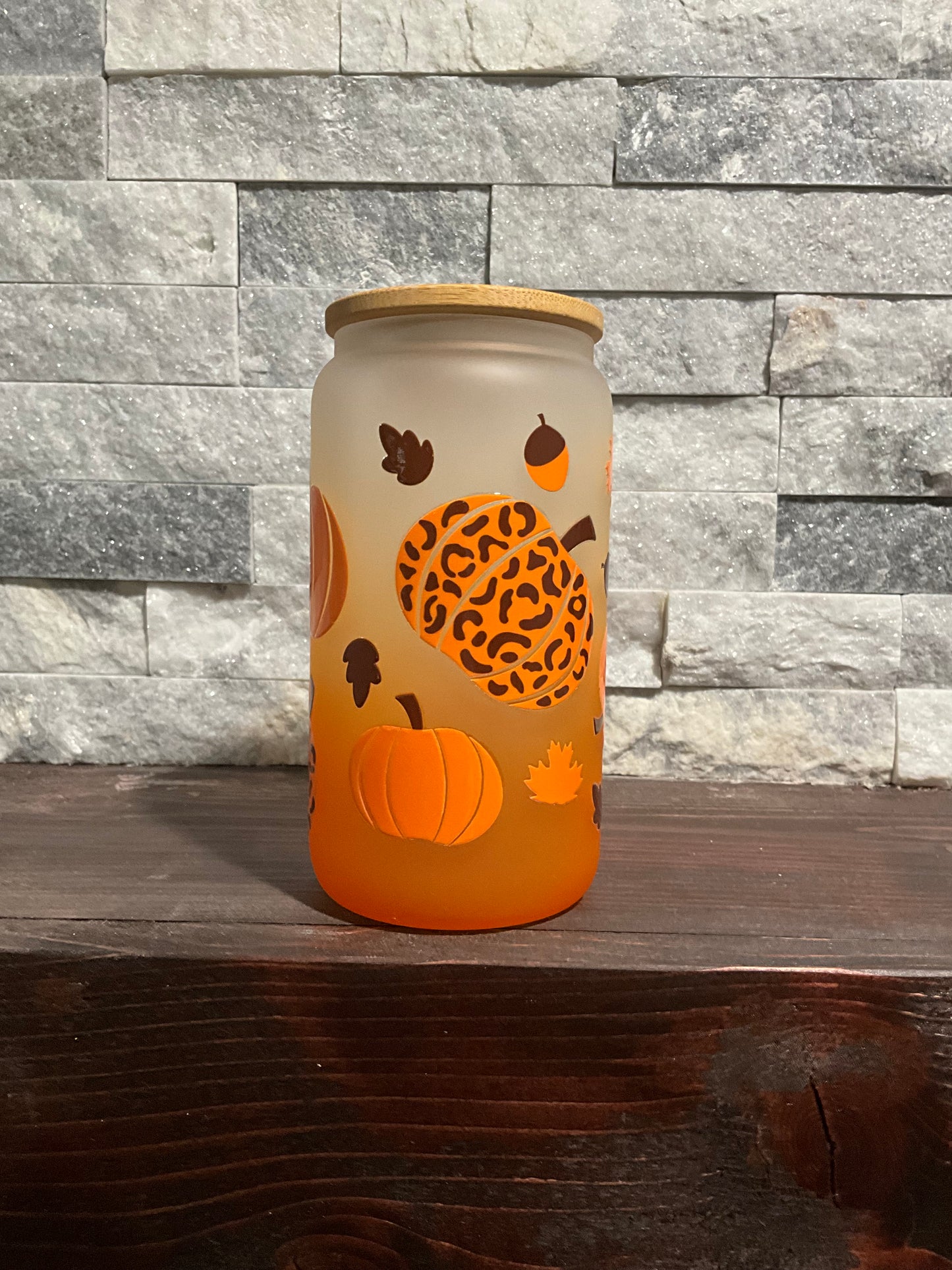 Orange pumpkin ombré glass cup