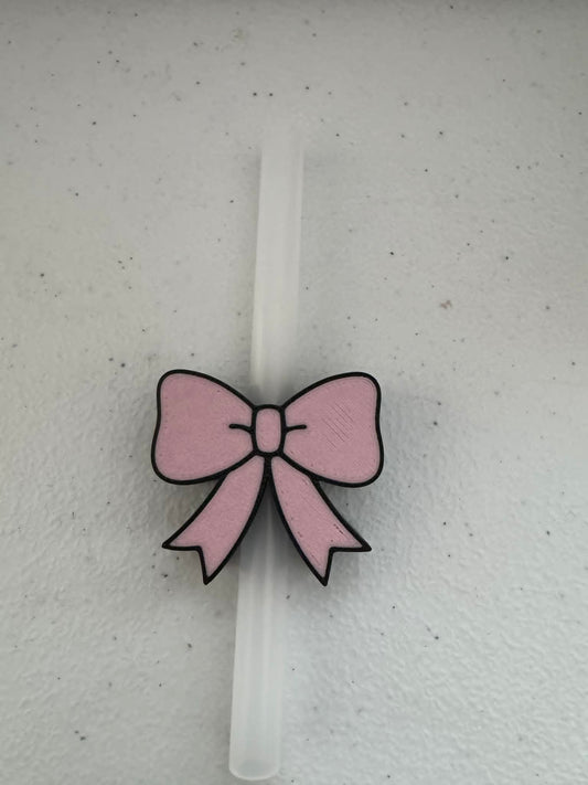 Pink Bow Straw Topper