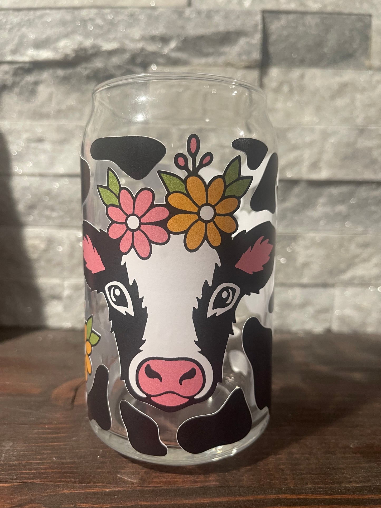 16oz cow Glass Can