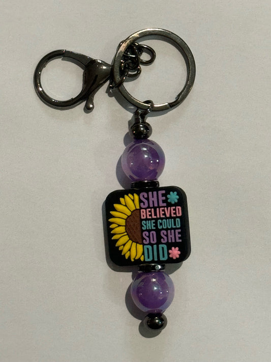 She Believed She Could So She Did Keychain - Purple