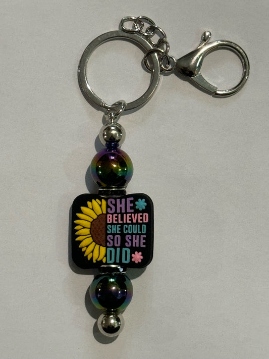 She Believed She Could So She Did Keychain - Holographic with Spacers