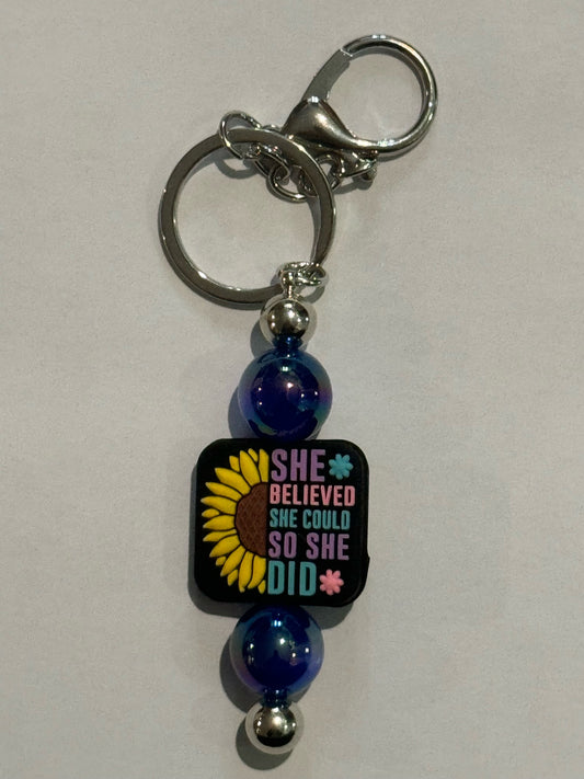 She Believed She Could So She Did Keychain - Blue