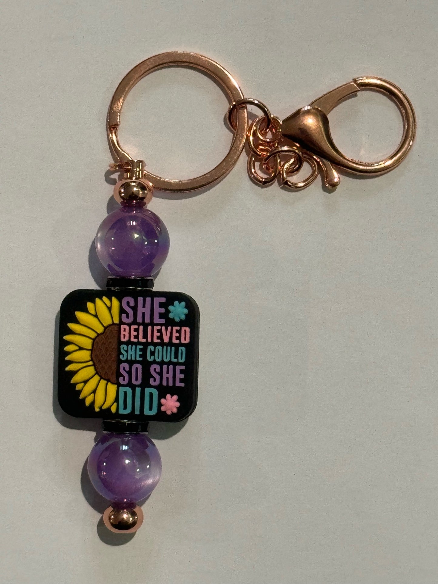 She Believed She Could So She Did Rose Gold Keychain - Purple