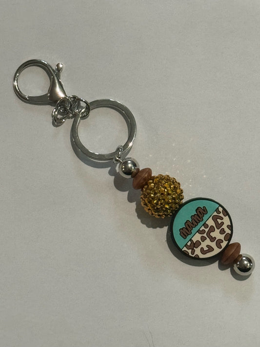 Mama Cheetah Keychain - Teal and Dark Brown