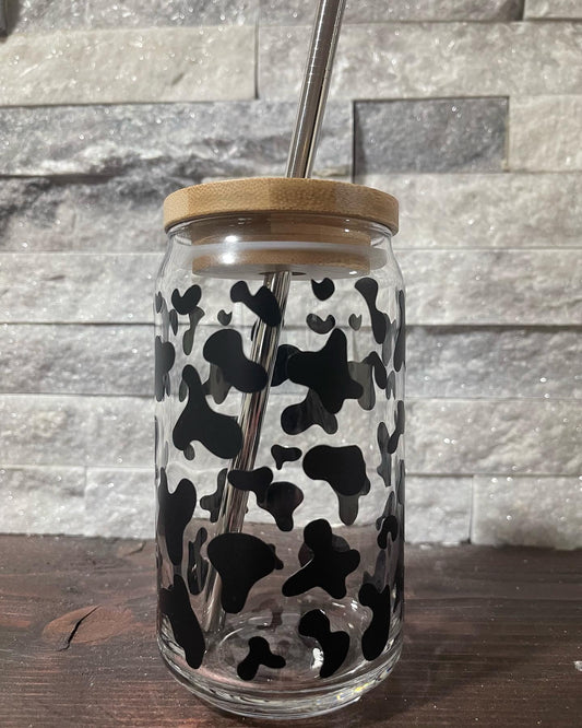 Cow Print Glass Can