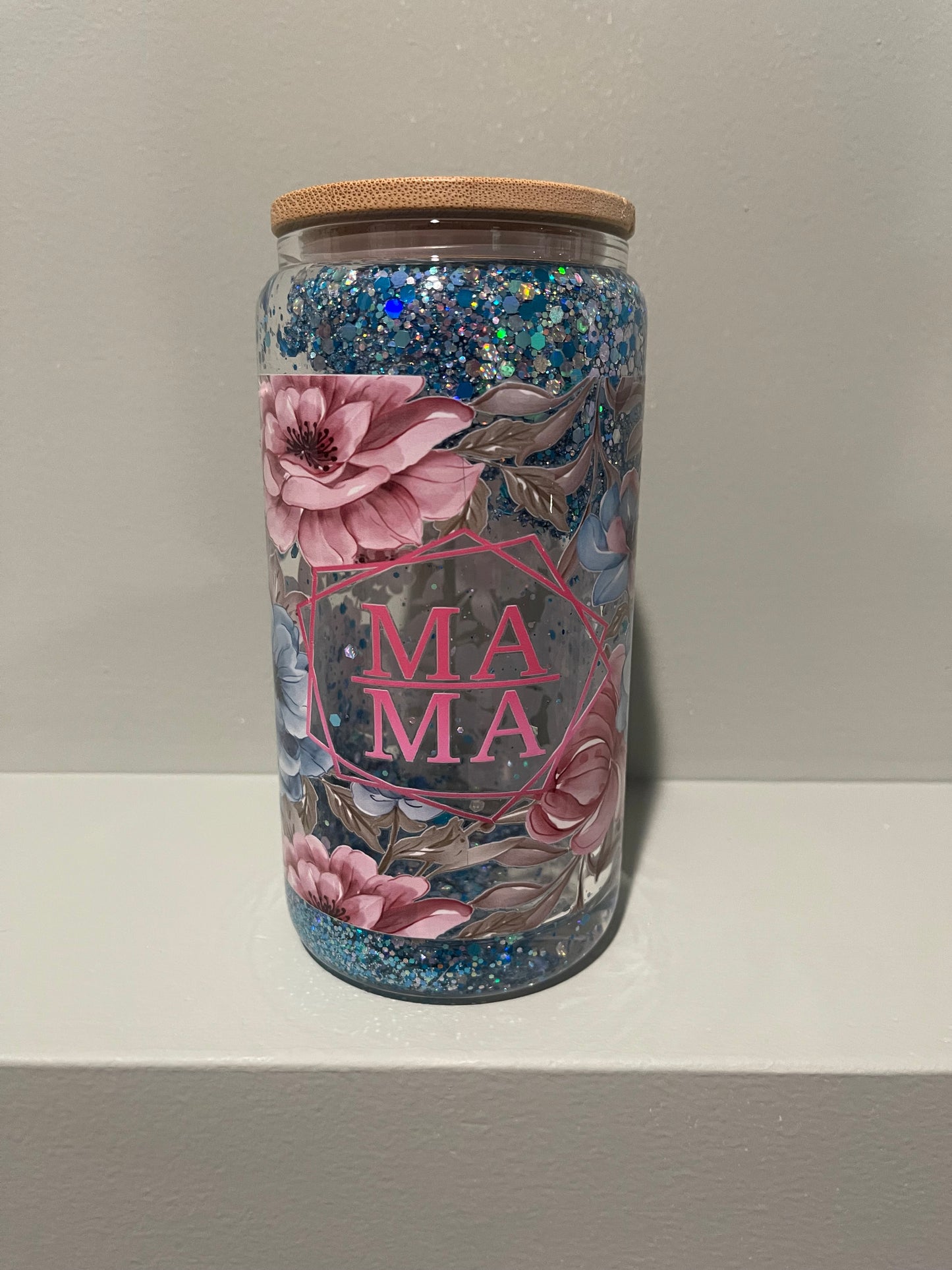 16oz MaMa Snowglobe Glass Can