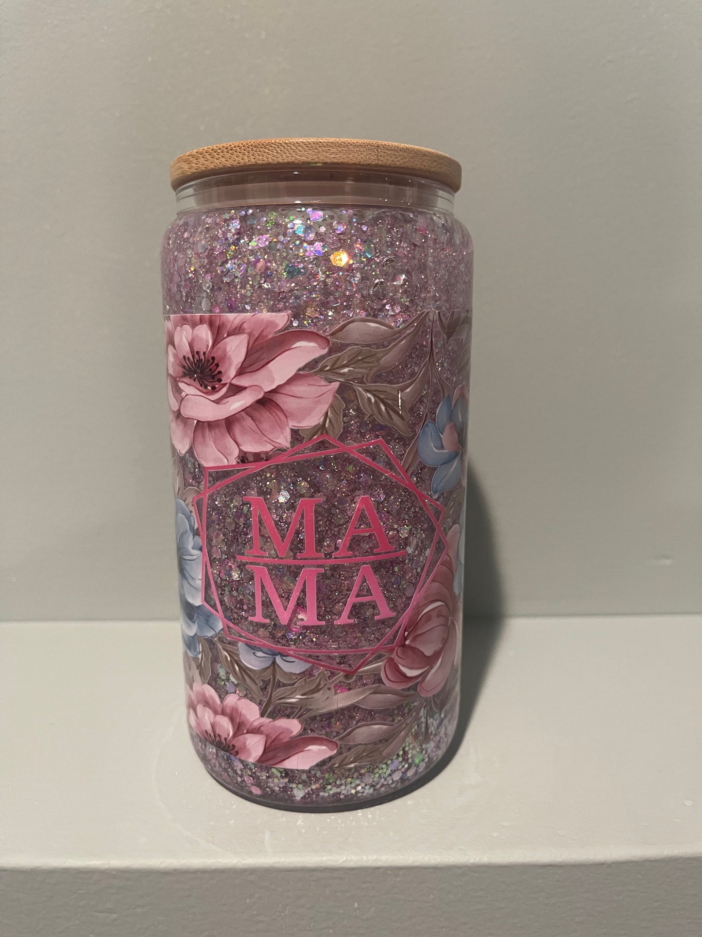 16oz MaMa Snowglobe Glass Can