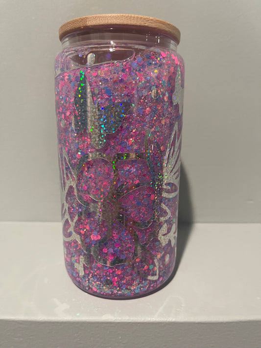 16oz Butterfly Snowglobe Glass Can